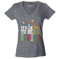 thumbnail image 1 of Shop4Ever Women's It's OK to Be Different Autism Awareness Giraffe Slim Fit V-Neck T-Shirt XX-Large Heather Charcoal, 1 of 5