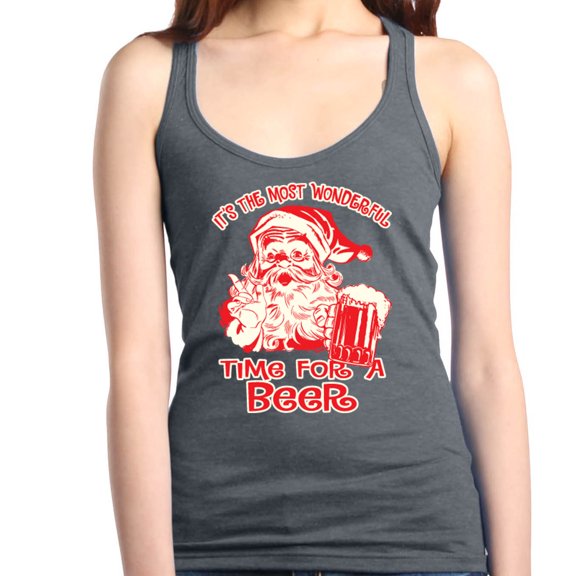 Shop4Ever Women's It's The Most Wonderful Time For A Beer Santa Racerback Tank Top Large Charcoal