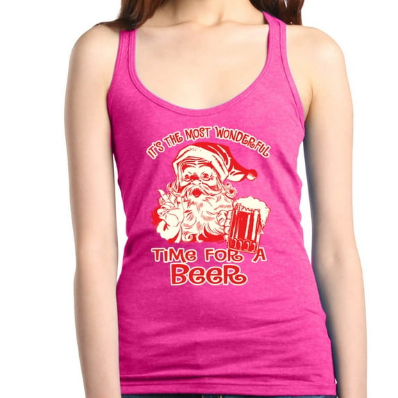 Shop4Ever Women's It's The Most Wonderful Time For A Beer Santa Racerback Tank Top Large Fuchsia