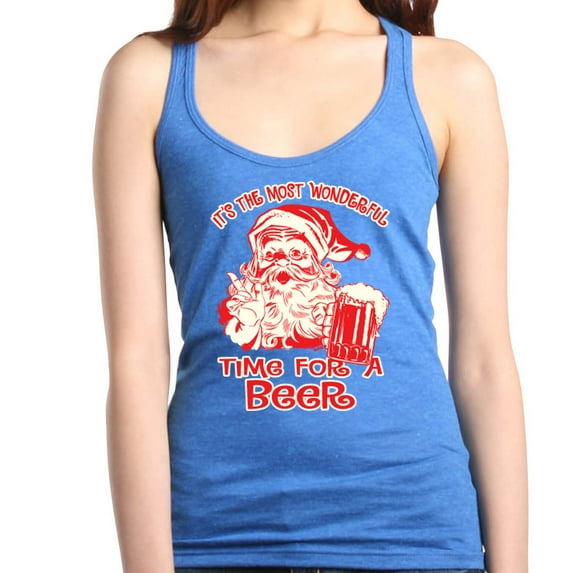 Shop4Ever Women's It's The Most Wonderful Time For A Beer Santa Racerback Tank Top Large Royal Blue
