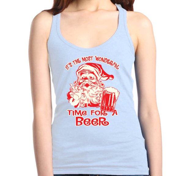 Shop4Ever Women's It's The Most Wonderful Time For A Beer Santa Racerback Tank Top Small White