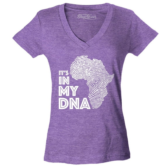 Shop4Ever Women's It's in My DNA African Pride Slim Fit V-Neck T-Shirt Medium Heather Purple