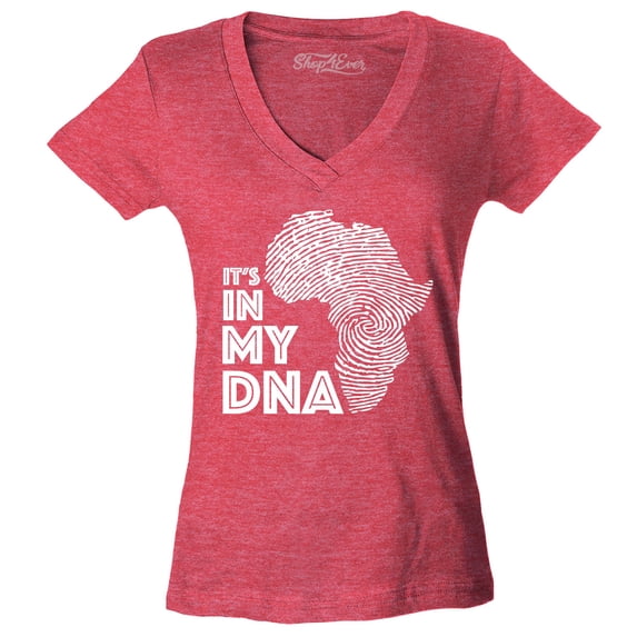 Shop4Ever Women's It's in My DNA African Pride Slim Fit V-Neck T-Shirt X-Large Heather Red