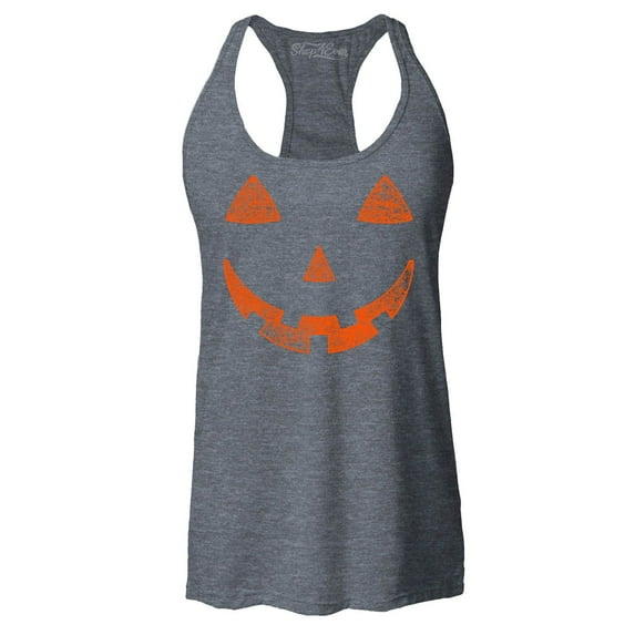 Shop4Ever Women's Jack O'Lantern Costume Pumpkin Face Halloween Racerback Tank Top Large Charcoal