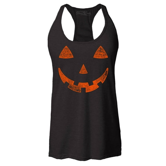 Shop4Ever Women's Jack O'Lantern Costume Pumpkin Face Halloween Racerback Tank Top X-Small Black