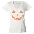 thumbnail image 1 of Shop4Ever Women's Jack O'Lantern Costume Pumpkin Face Halloween Slim Fit V-Neck T-Shirt X-Small White, 1 of 5