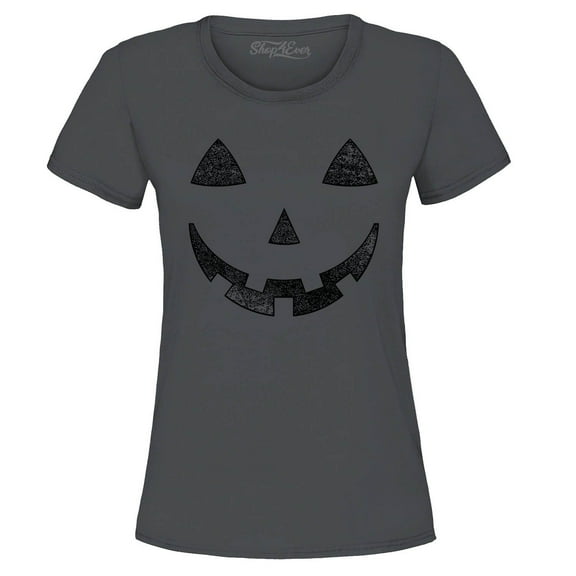 Shop4Ever Women's Jack O' Lantern Halloween Pumpkin Costume Graphic T-Shirt Small Charcoal