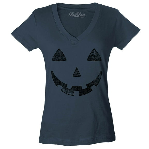 Shop4Ever Women's Jack O' Lantern Halloween Pumpkin Costume Slim Fit V-Neck T-Shirt Large Charcoal