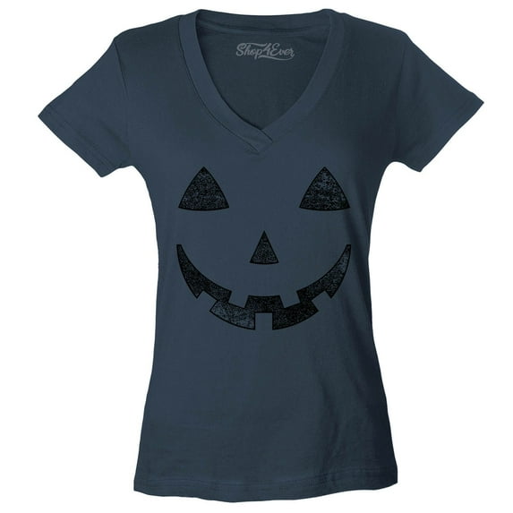Shop4Ever Women's Jack O' Lantern Halloween Pumpkin Costume Slim Fit V-Neck T-Shirt Large Charcoal