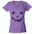 thumbnail image 1 of Shop4Ever Women's Jack O' Lantern Halloween Pumpkin Costume Slim Fit V-Neck T-Shirt Large Heather Purple, 1 of 5
