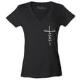 thumbnail image 1 of Shop4Ever Women's Jesus Cross Cursive Script Small  Slim Fit V-Neck T-Shirt Large Black, 1 of 5