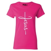Shop4Ever Women's Jesus Cross Religious Graphic T-Shirt XXX-Large Heliconia Pink
