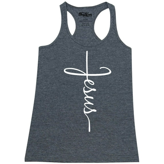 Shop4Ever Women's Jesus Cross Religious Racerback Tank Top X-Large Charcoal