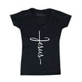 thumbnail image 1 of Shop4Ever Women's Jesus Cross Religious Slim Fit V-Neck T-Shirt Small Black, 1 of 5
