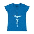 thumbnail image 1 of Shop4Ever Women's Jesus Cross Religious Slim Fit V-Neck T-Shirt Small Heather Royal Blue, 1 of 5
