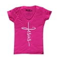 thumbnail image 1 of Shop4Ever Women's Jesus Cross Religious Slim Fit V-Neck T-Shirt Small Pink, 1 of 5
