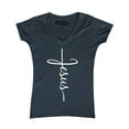 thumbnail image 1 of Shop4Ever Women's Jesus Cross Religious Slim Fit V-Neck T-Shirt X-Large Charcoal, 1 of 5