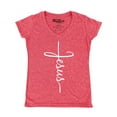 thumbnail image 1 of Shop4Ever Women's Jesus Cross Religious Slim Fit V-Neck T-Shirt X-Large Heather Red, 1 of 5