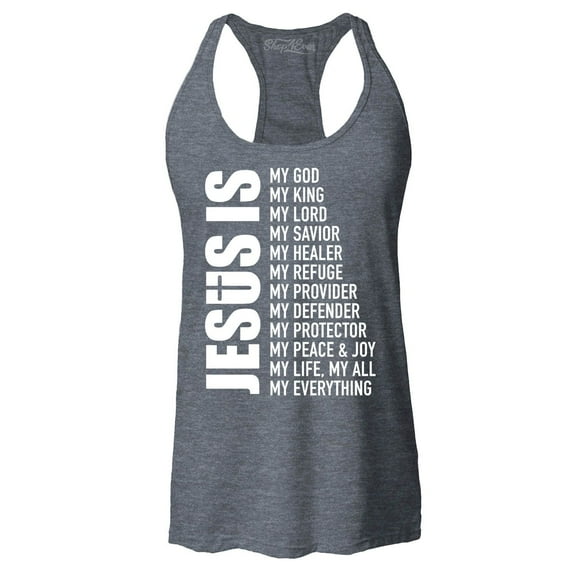 Shop4Ever Women's Jesus Is My Everything My God My Savior Christian Racerback Tank Top Small Charcoal