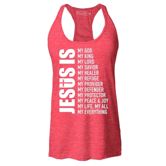 Shop4Ever Women's Jesus Is My Everything My God My Savior Christian Racerback Tank Top Small Red