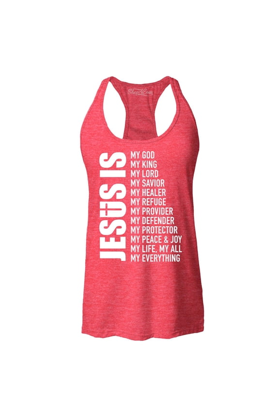 Women's Jesus Is My Everything My God My Savior Christian Racerback Tank Top Small Red