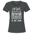 thumbnail image 1 of Shop4Ever Women's Jesus Is My Jam Funny Christian Faith Novelty Graphic T-Shirt Large Charcoal, 1 of 5