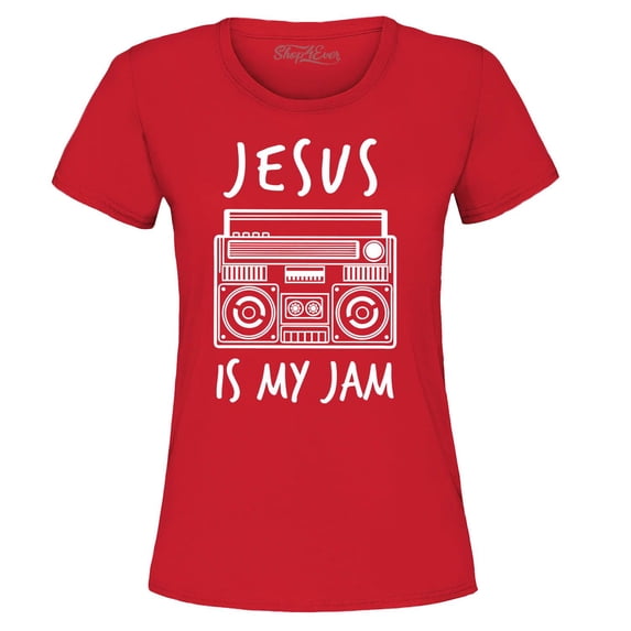 Shop4Ever Women's Jesus Is My Jam Funny Christian Faith Novelty Graphic T-Shirt X-Large Red