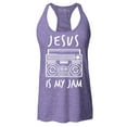 thumbnail image 1 of Shop4Ever Women's Jesus Is My Jam Funny Christian Faith Novelty Racerback Tank Top Large Purple, 1 of 5