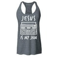 thumbnail image 1 of Shop4Ever Women's Jesus Is My Jam Funny Christian Faith Novelty Racerback Tank Top X-Large Charcoal, 1 of 5