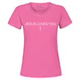 thumbnail image 1 of Shop4Ever Women's Jesus Loves You Minimal Cross  Graphic T-Shirt Large Azalea Pink, 1 of 5