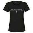 thumbnail image 1 of Shop4Ever Women's Jesus Loves You Minimal Cross  Graphic T-Shirt Medium Black, 1 of 5