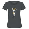 thumbnail image 1 of Shop4Ever Women's Jesus Script Cross with Flowers and Butterflies Graphic T-Shirt Medium Charcoal, 1 of 5