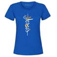 thumbnail image 1 of Shop4Ever Women's Jesus Script Cross with Flowers and Butterflies Graphic T-Shirt XX-Large Royal Blue, 1 of 5