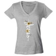 thumbnail image 1 of Shop4Ever Women's Jesus Script Cross with Flowers and Butterflies Slim Fit V-Neck T-Shirt X-Large Sports Grey, 1 of 5
