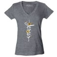 thumbnail image 1 of Shop4Ever Women's Jesus Script Cross with Flowers and Butterflies Slim Fit V-Neck T-Shirt XX-Large Heather Charcoal, 1 of 5