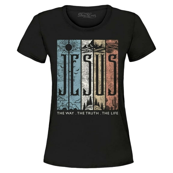 Shop4Ever Women's Jesus The Way The Life The Truth Graphic T-Shirt Medium Black