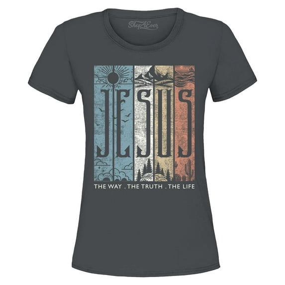 Shop4Ever Women's Jesus The Way The Life The Truth Graphic T-Shirt Medium Charcoal