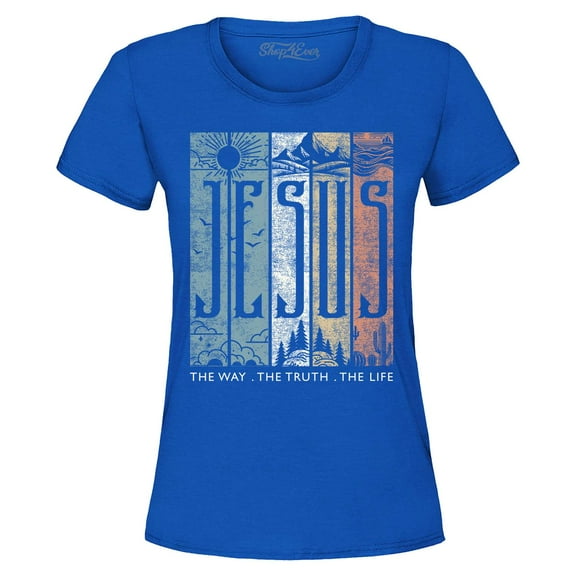 Shop4Ever Women's Jesus The Way The Life The Truth Graphic T-Shirt Medium Royal Blue