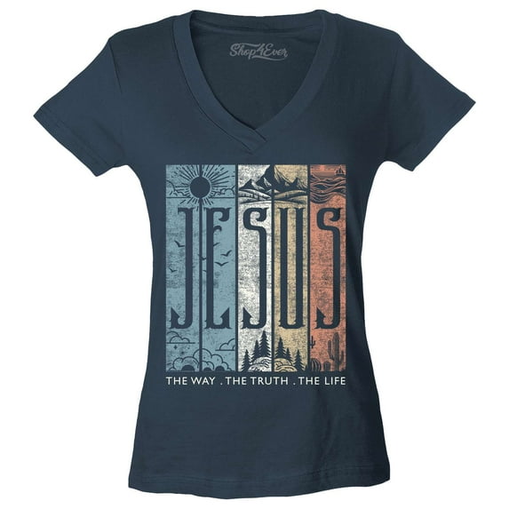 Shop4Ever Women's Jesus The Way The Life The Truth Slim Fit V-Neck T-Shirt Small Charcoal