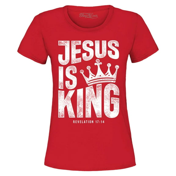 Shop4Ever Women's Jesus is King Revelation 17:14 Graphic T-Shirt Large Red