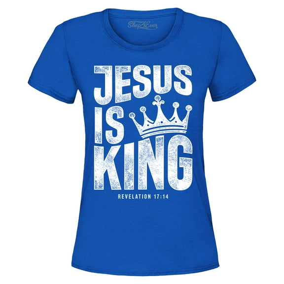 Shop4Ever Women's Jesus is King Revelation 17:14 Graphic T-Shirt Small Royal Blue