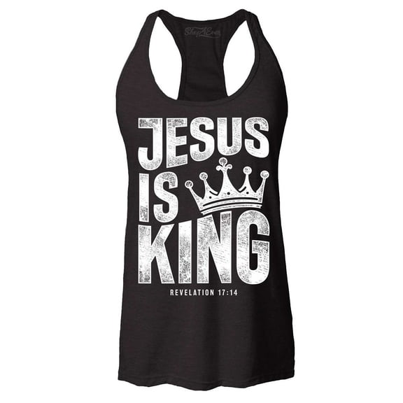 Shop4Ever Women's Jesus is King Revelation 17:14 Racerback Tank Top Large Black