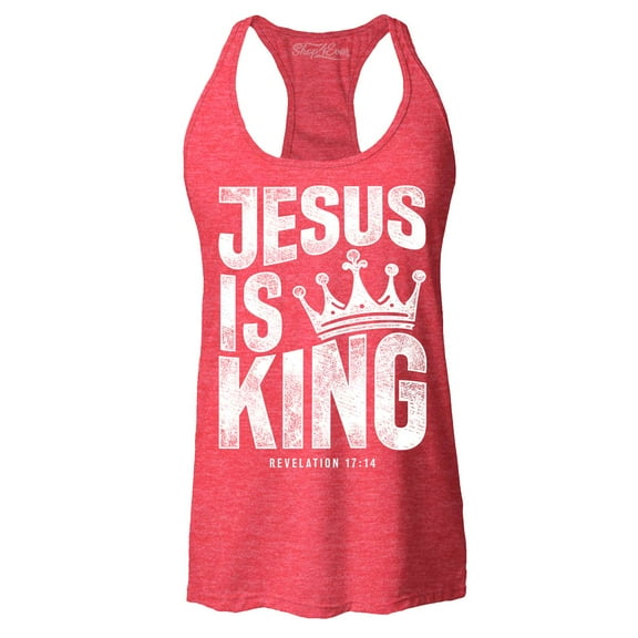 Shop4Ever Women's Jesus is King Revelation 17:14 Racerback Tank Top Medium Red