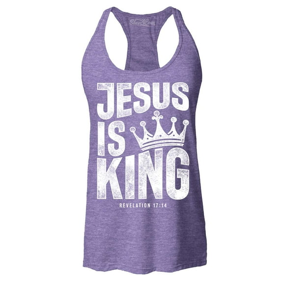 Shop4Ever Women's Jesus is King Revelation 17:14 Racerback Tank Top Small Purple