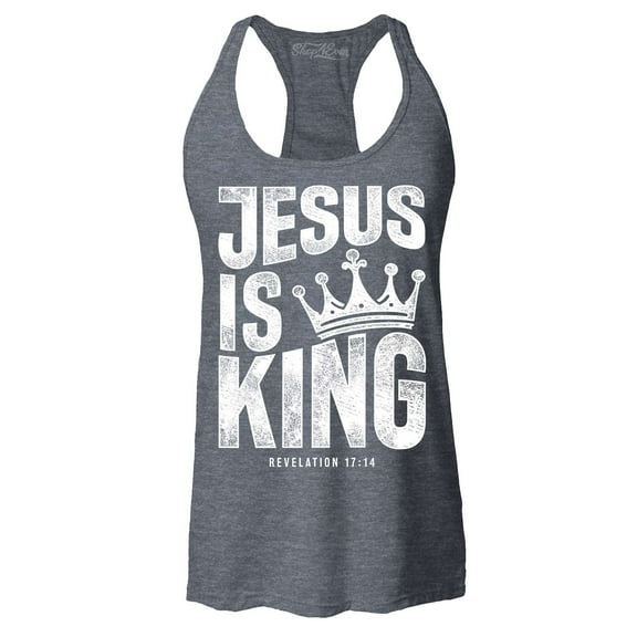 Shop4Ever Women's Jesus is King Revelation 17:14 Racerback Tank Top X-Small Charcoal