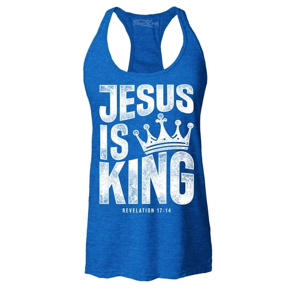 Shop4Ever Women's Jesus is King Revelation 17:14 Racerback Tank Top XX-Large Royal Blue