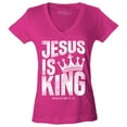 thumbnail image 1 of Shop4Ever Women's Jesus is King Revelation 17:14 Slim Fit V-Neck T-Shirt Large Pink, 1 of 5