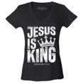 thumbnail image 1 of Shop4Ever Women's Jesus is King Revelation 17:14 Slim Fit V-Neck T-Shirt Small Black, 1 of 5