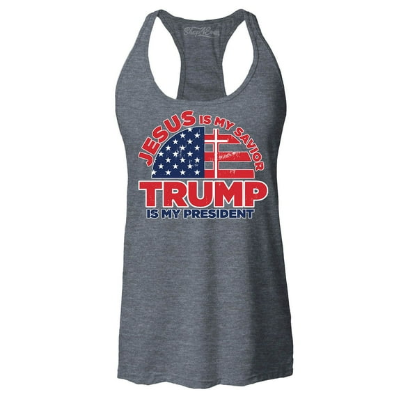 Shop4Ever Women's Jesus is My Savior Trump is My President Racerback Tank Top XX-Large Charcoal