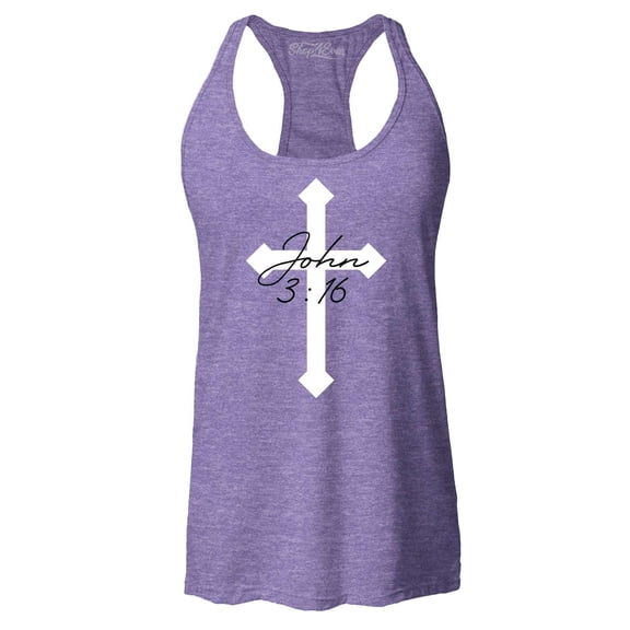 Shop4Ever Women's John 3:16 Bible Verse Script Cross Racerback Tank Top Large Purple